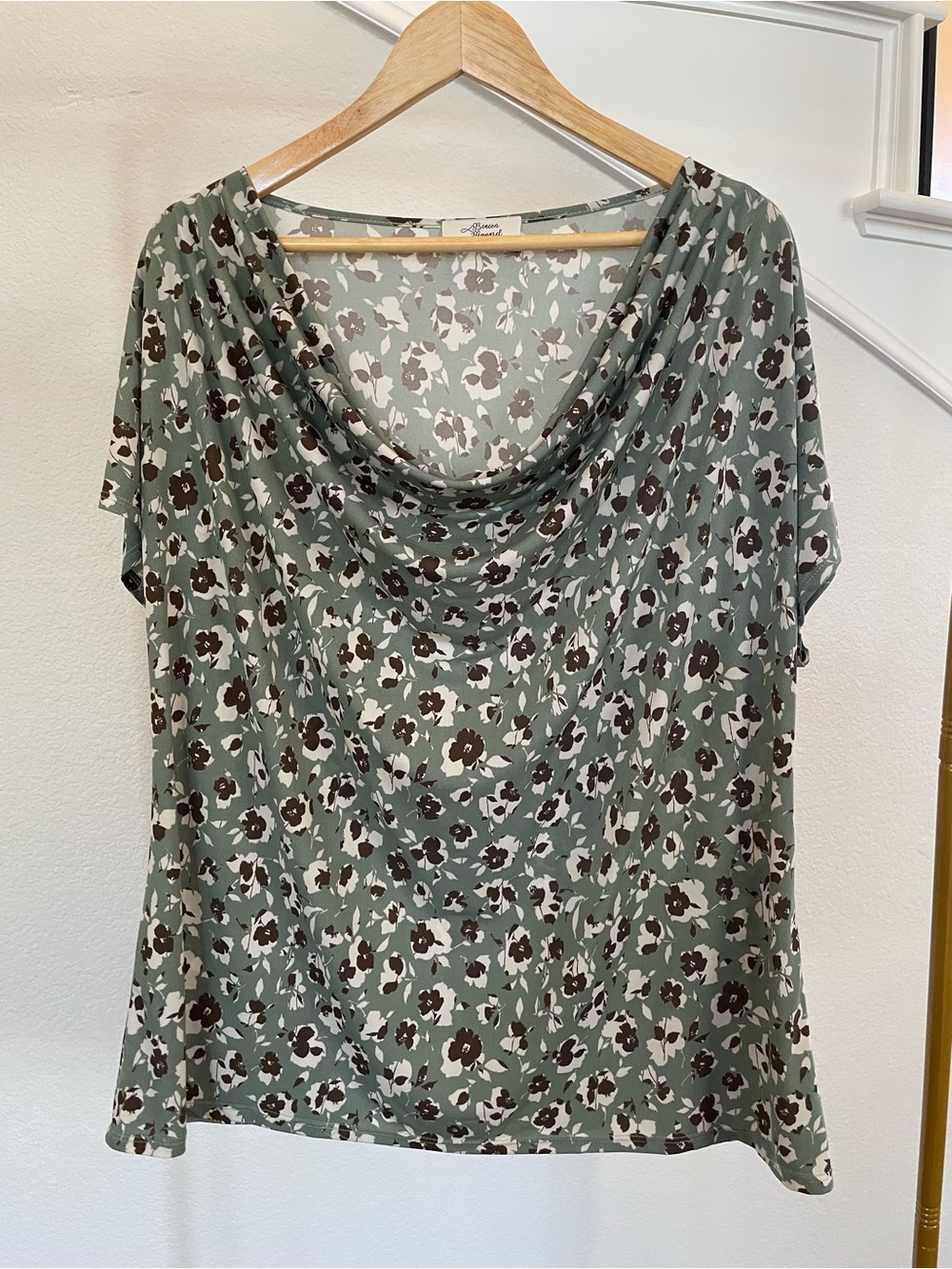 Beacon Sage Green Draped Neck Floral Top